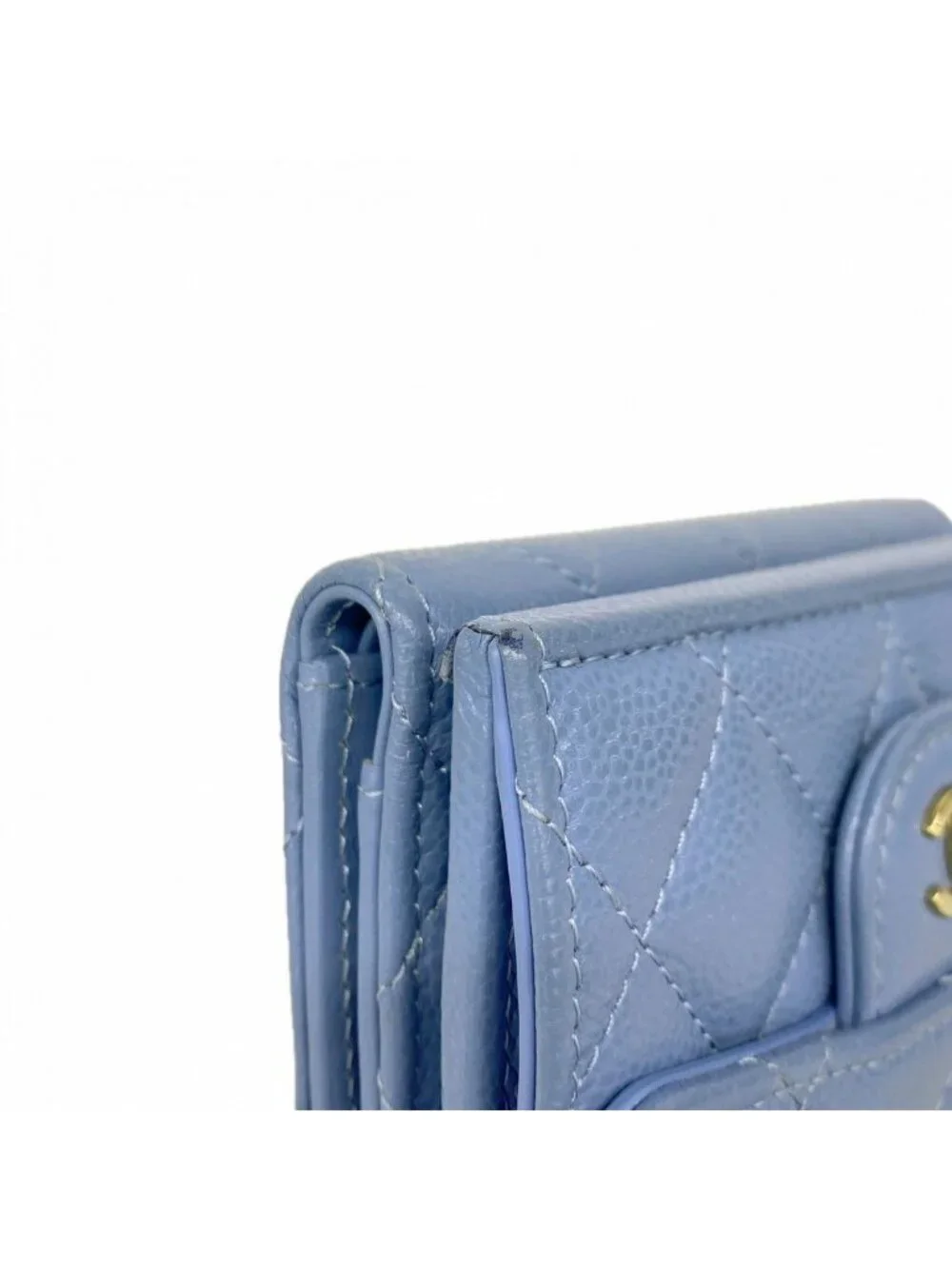 Chanel Trifold Wallet Quilted Caviar Leather Blue Gold - Picture 5 of 8